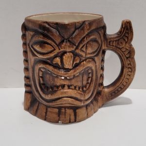 Vintage 1960s MCM Tiki Hawaiian  mug faux wood appearance Read